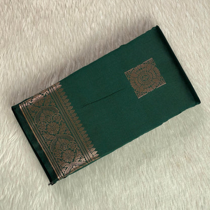 Seetha Soft Silk Sareewith Square Design Dark Green