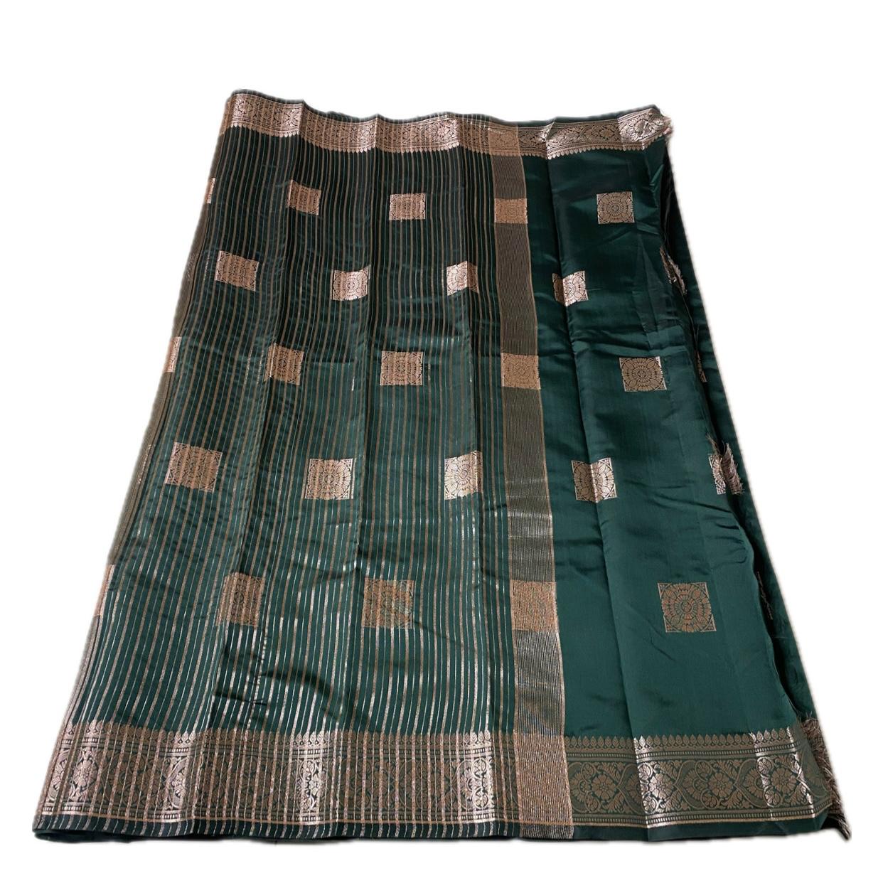 Seetha Soft Silk Sareewith Square Design Dark Green