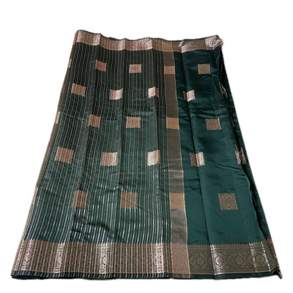 Seetha Soft Silk Sareewith Square Design Dark Green