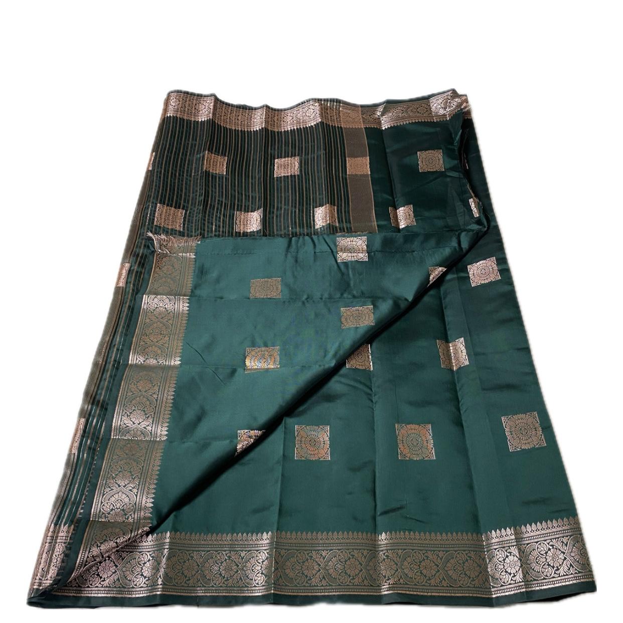 Seetha Soft Silk Sareewith Square Design Dark Green