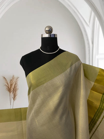Karthika Light Green with Gold Zari Set Saree