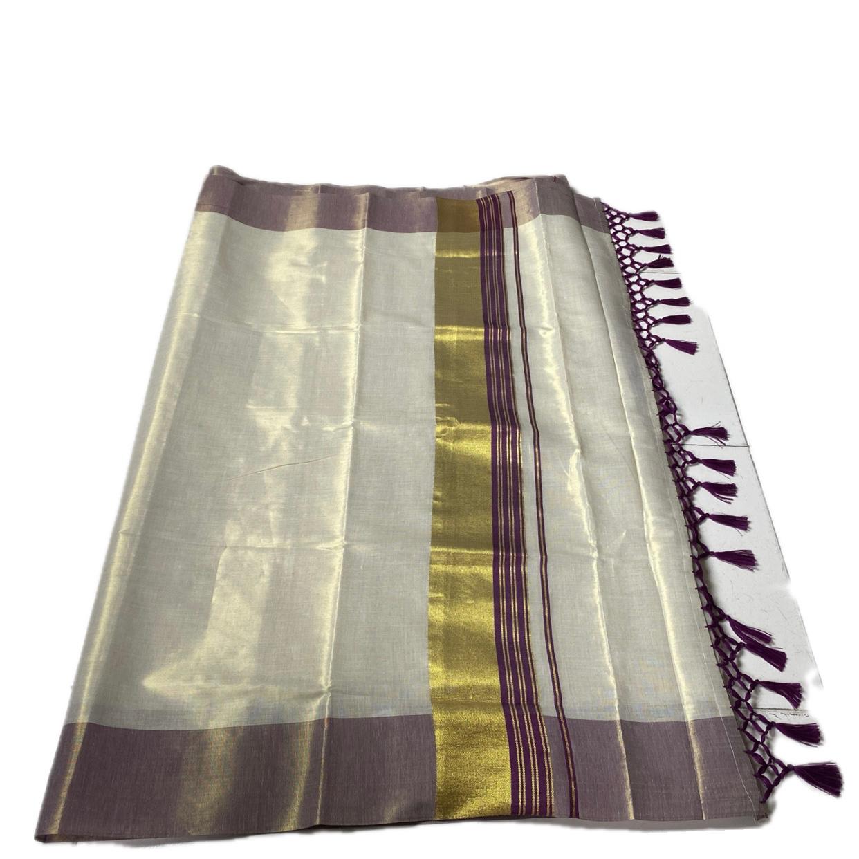 Karthika Purple with Gold Zari Set Saree