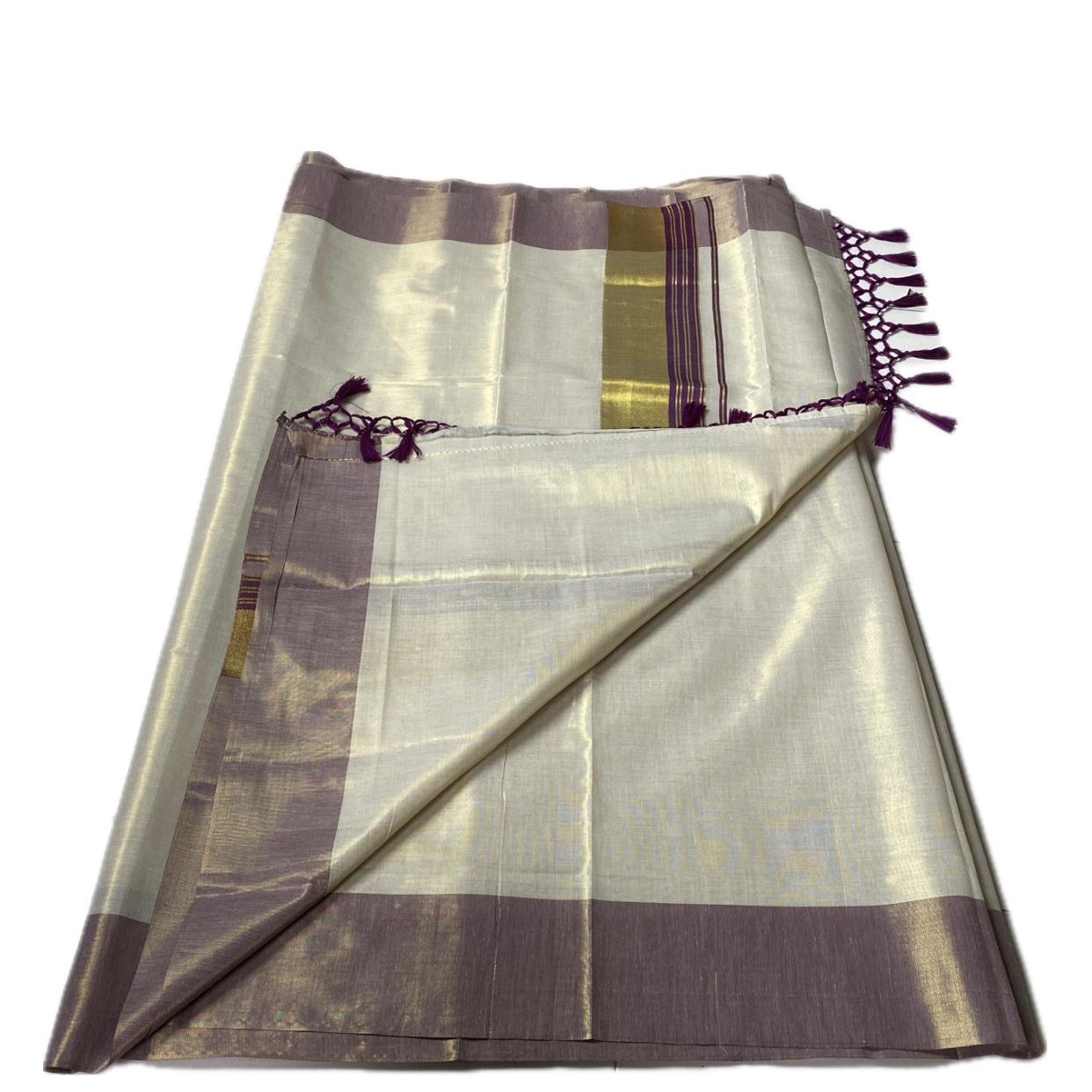 Karthika Purple with Gold Zari Set Saree