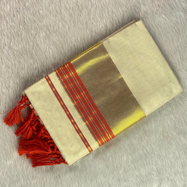 Karthika Orange with Gold Zari Set Saree