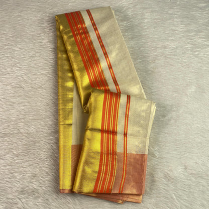Karthika Orange with Gold Zari Set Saree