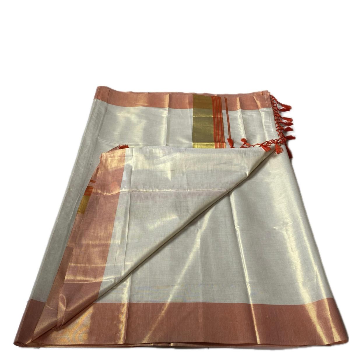 Karthika Orange with Gold Zari Set Saree