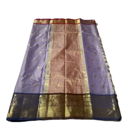 Yamuna Checks Saree with Tassels in Lavender Elegance