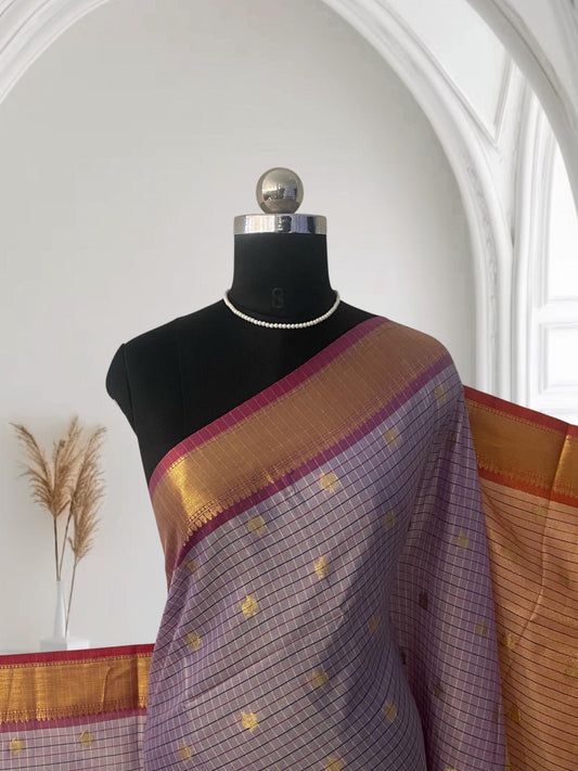 Yamuna Checks Saree with Tassels in Lavender Elegance