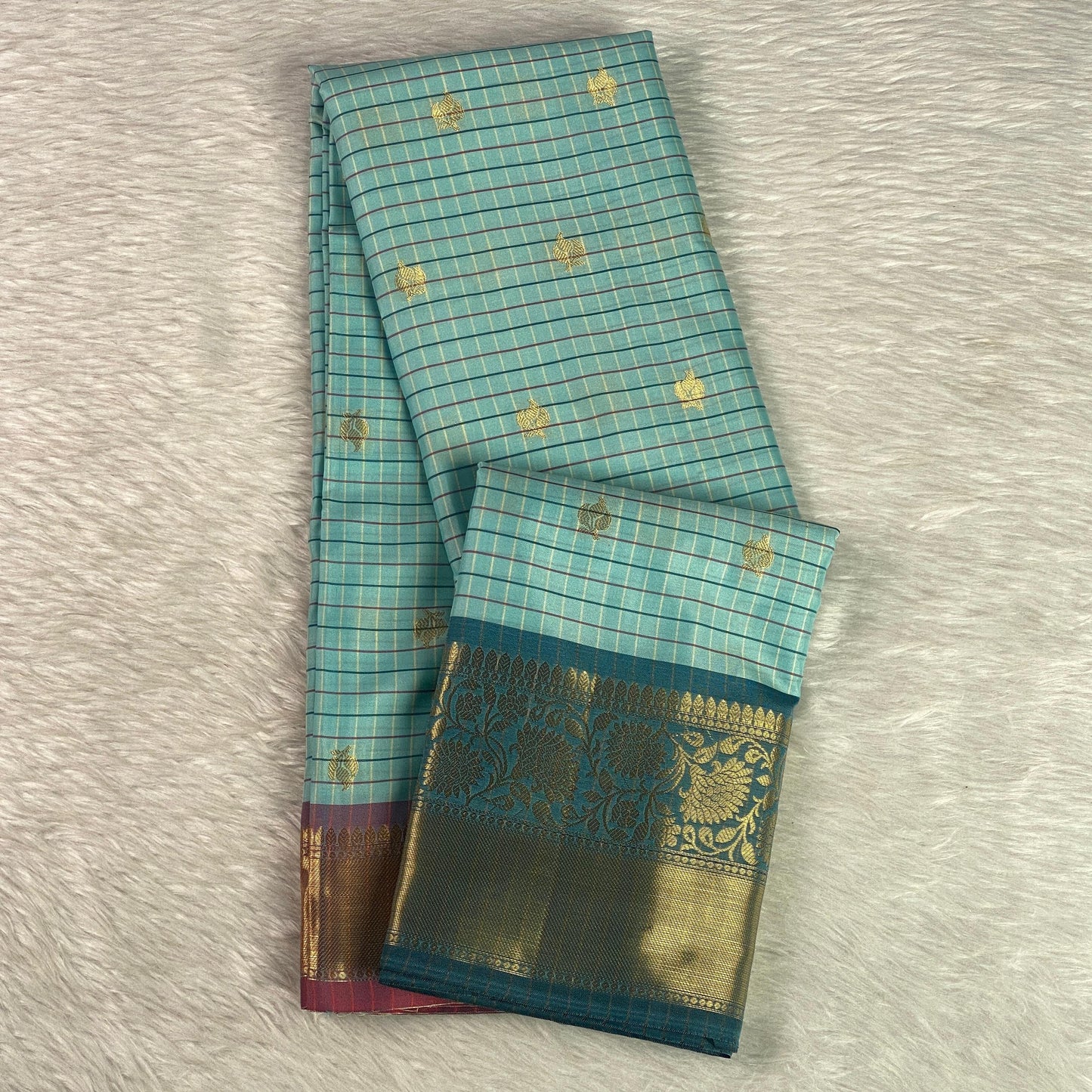 Yamuna Checks Saree with Tassels in Sky Blue