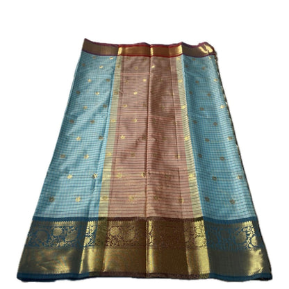 Yamuna Checks Saree with Tassels in Sky Blue