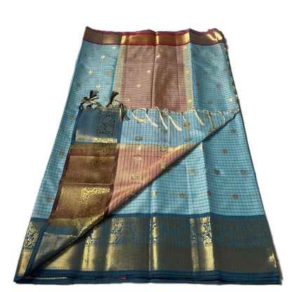 Yamuna Checks Saree with Tassels in Sky Blue