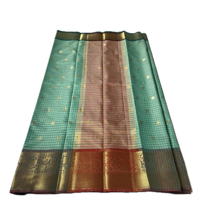 Yamuna Checks Saree with Tassels in Light Green Shade