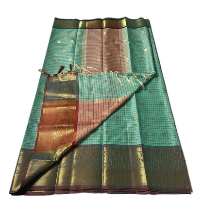 Yamuna Checks Saree with Tassels in Light Green Shade