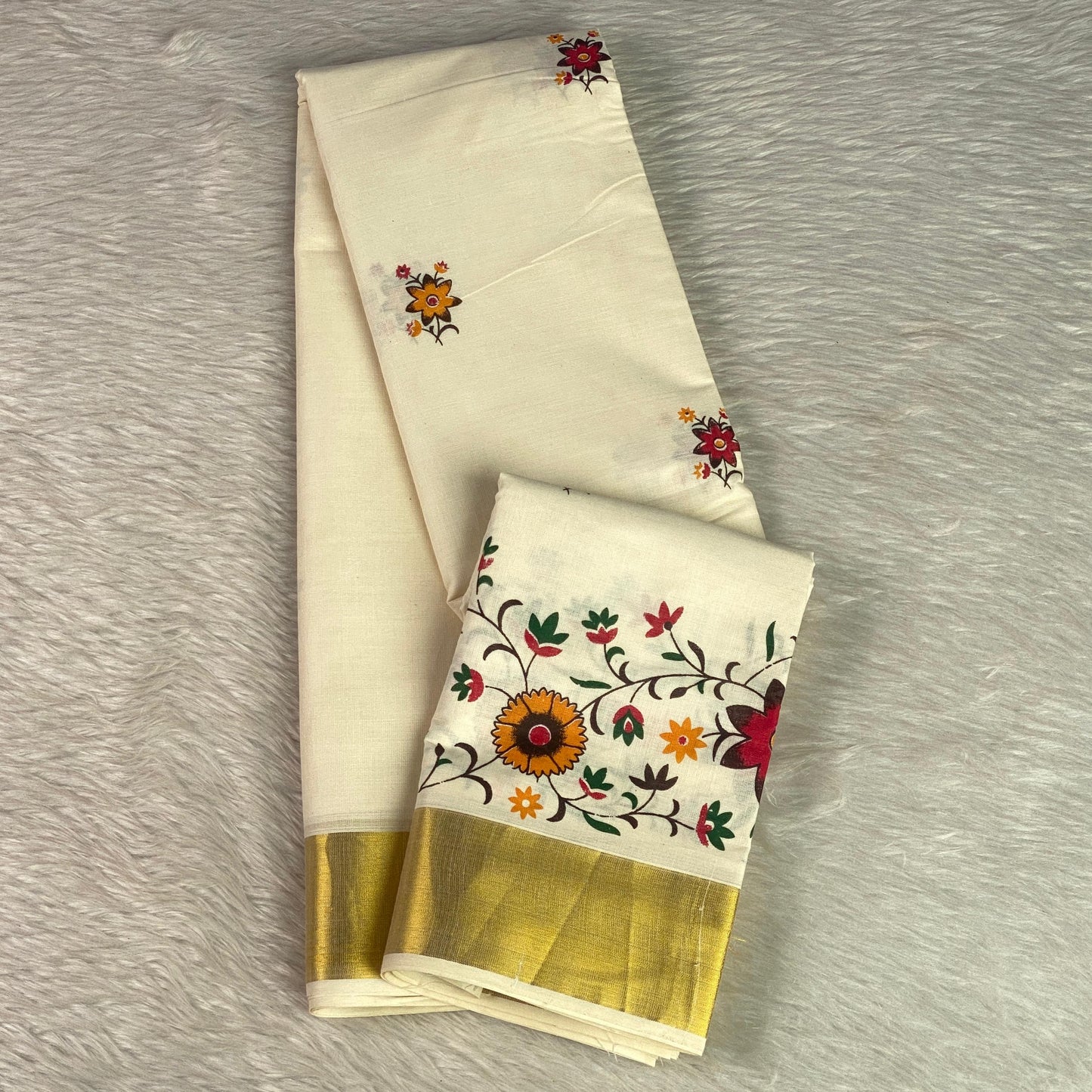 Radhika Floral Cotton Kasavu Saree