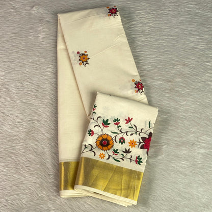 Radhika Floral Cotton Kasavu Saree