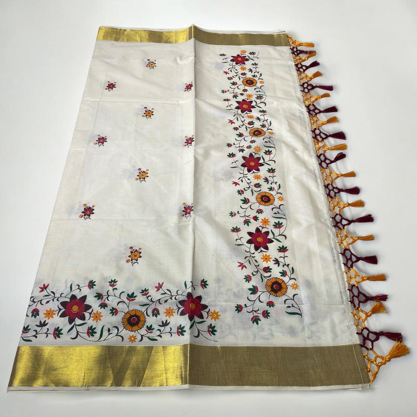 Radhika Floral Cotton Kasavu Saree