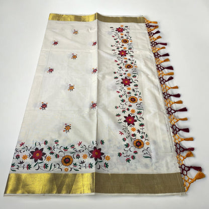 Radhika Floral Cotton Kasavu Saree