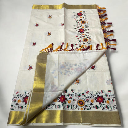 Radhika Floral Cotton Kasavu Saree