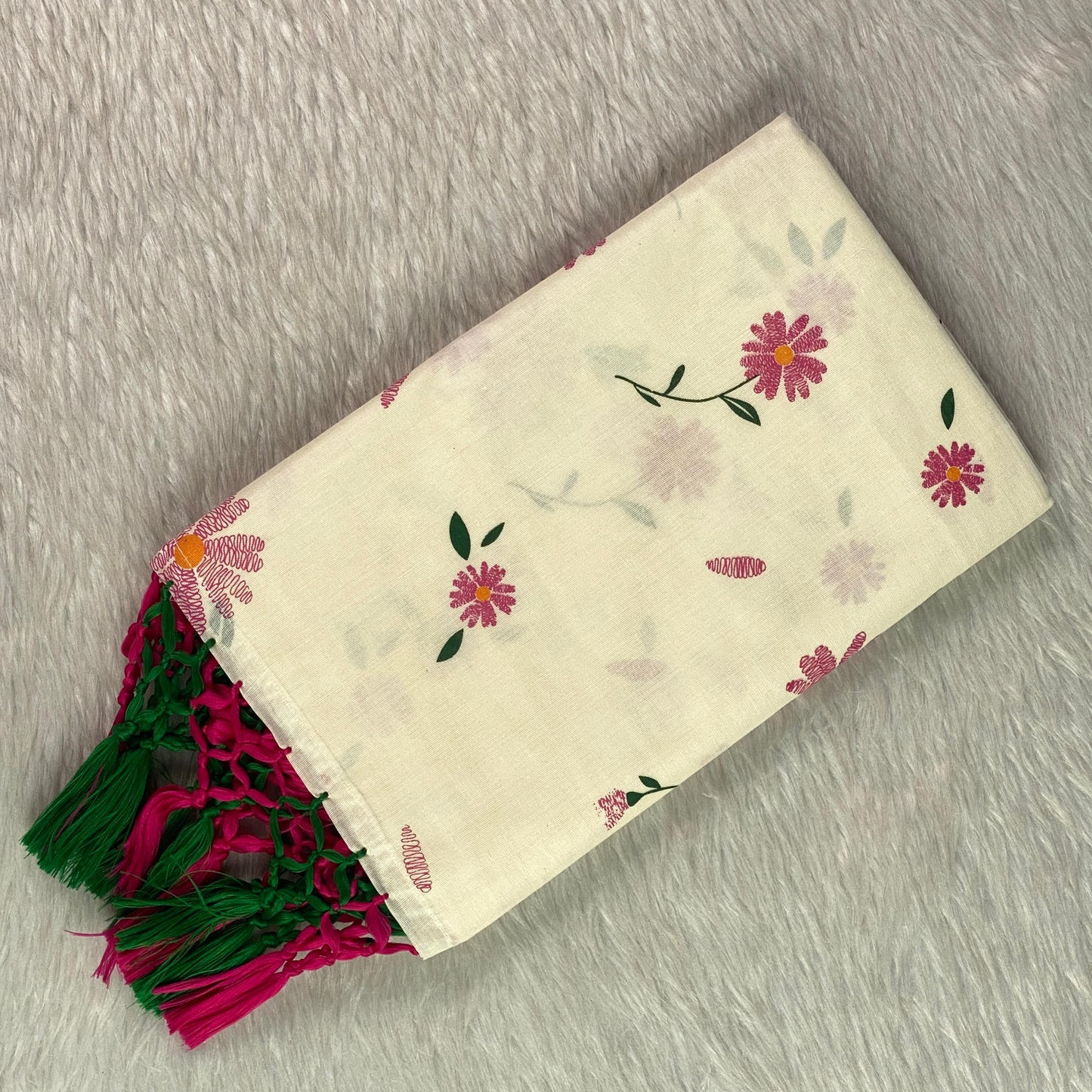 Radhika Pink Floral Cotton Kasavu Saree