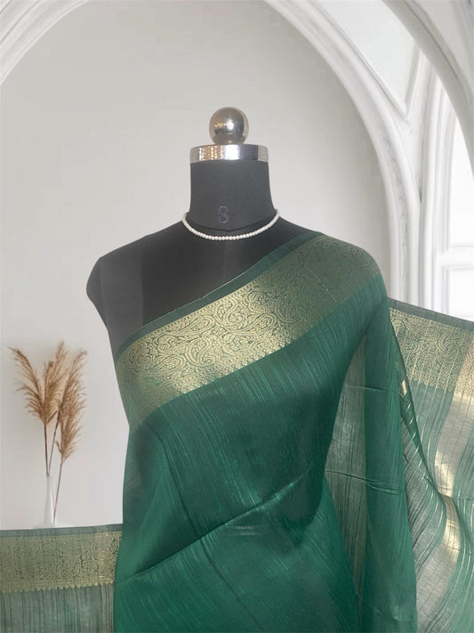 Jaani Semi Linen Saree with Golden Kasavu