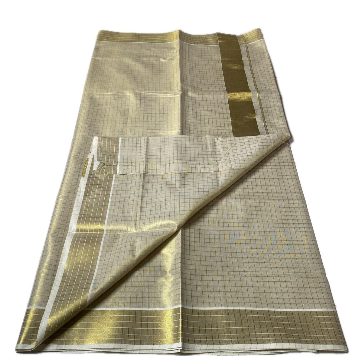 Malini Checks Golden Checks Kasavu Set Saree