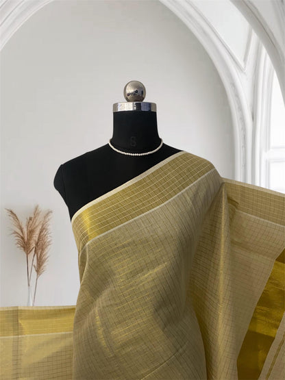Malini Checks Golden Checks Kasavu Set Saree