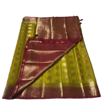 Meenakshi Olive Green Banarasi Saree with Golden Square Design