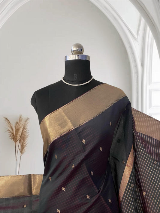 Rani Traditional Saree with Flower Zari Butta work Black