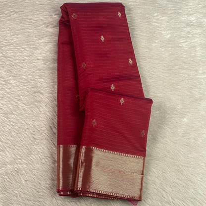 Rani Traditional Saree with Flower Zari Butta work Red