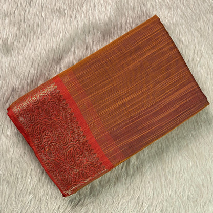 Janvi Semi Linen Saree with Kasavu Border Mustard
