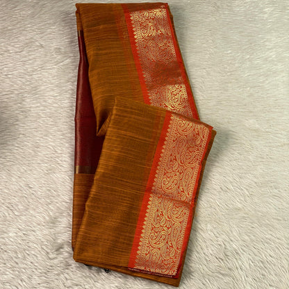 Janvi Semi Linen Saree with Kasavu Border Mustard