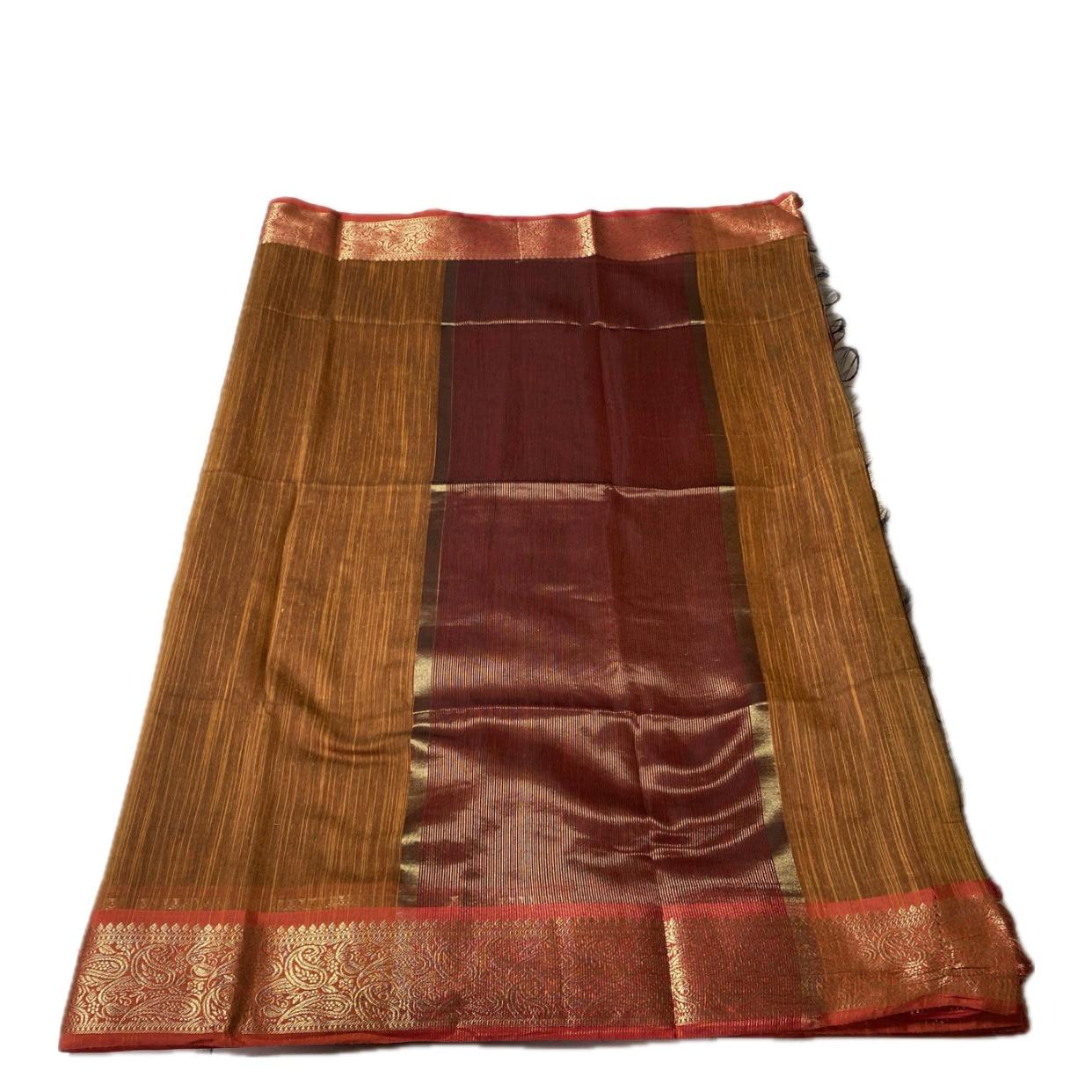 Janvi Semi Linen Saree with Kasavu Border Mustard