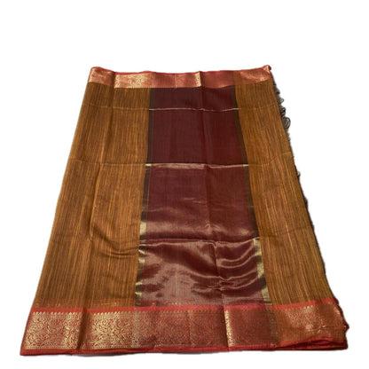 Janvi Semi Linen Saree with Kasavu Border Mustard