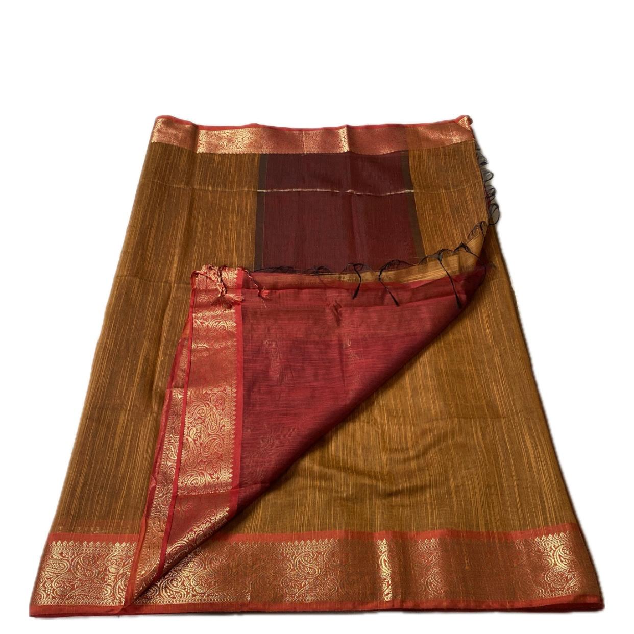 Janvi Semi Linen Saree with Kasavu Border Mustard
