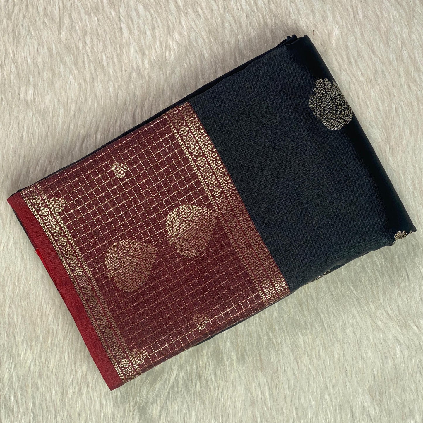 Rukmini Semi Silk Saree in Black & Maroon
