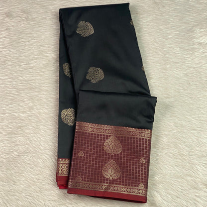 Rukmini Semi Silk Saree in Black & Maroon