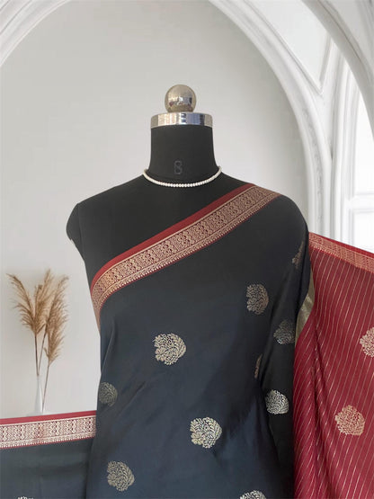 Rukmini Semi Silk Saree in Black & Maroon