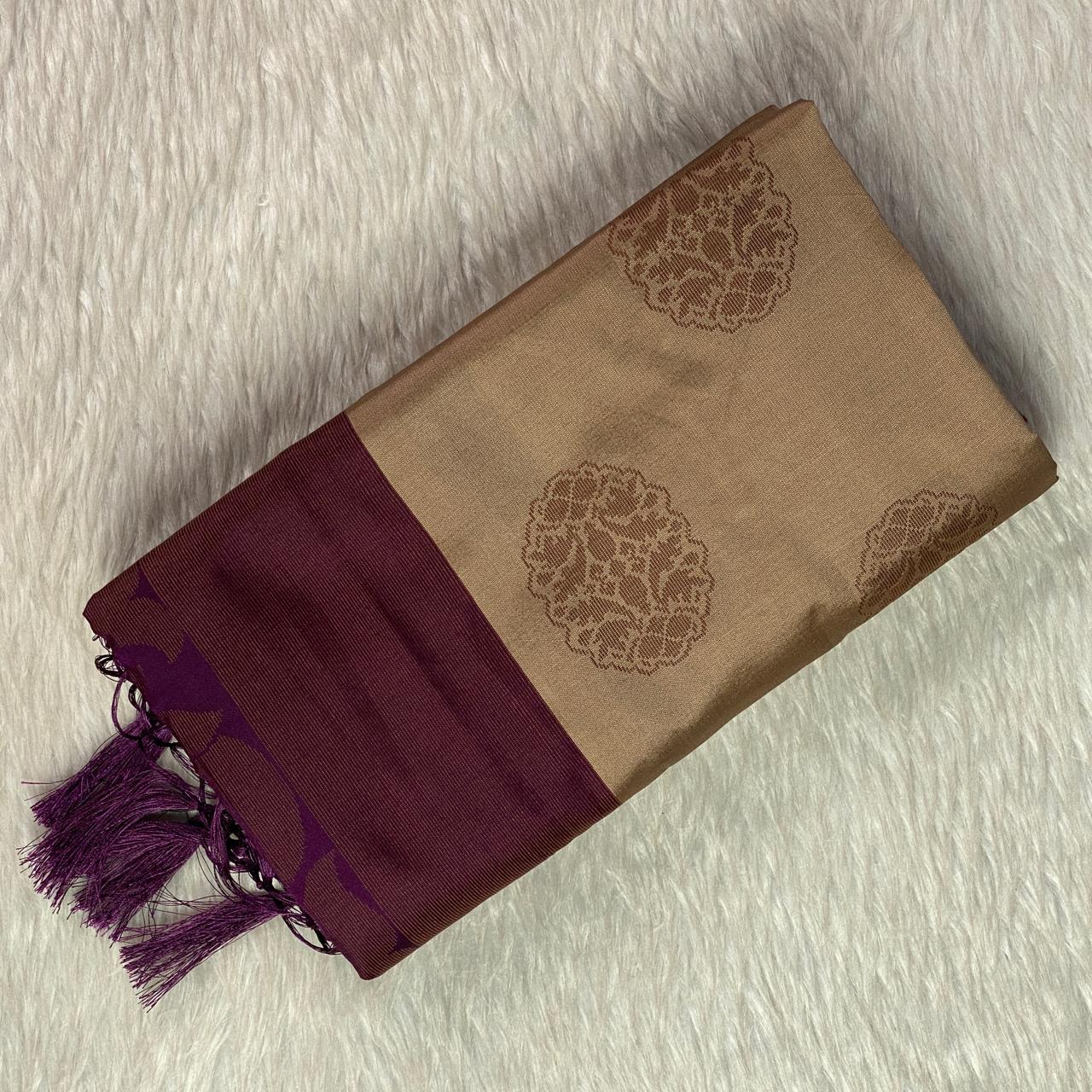 Theertha Soft Silk Saree Chikku with Purple Border