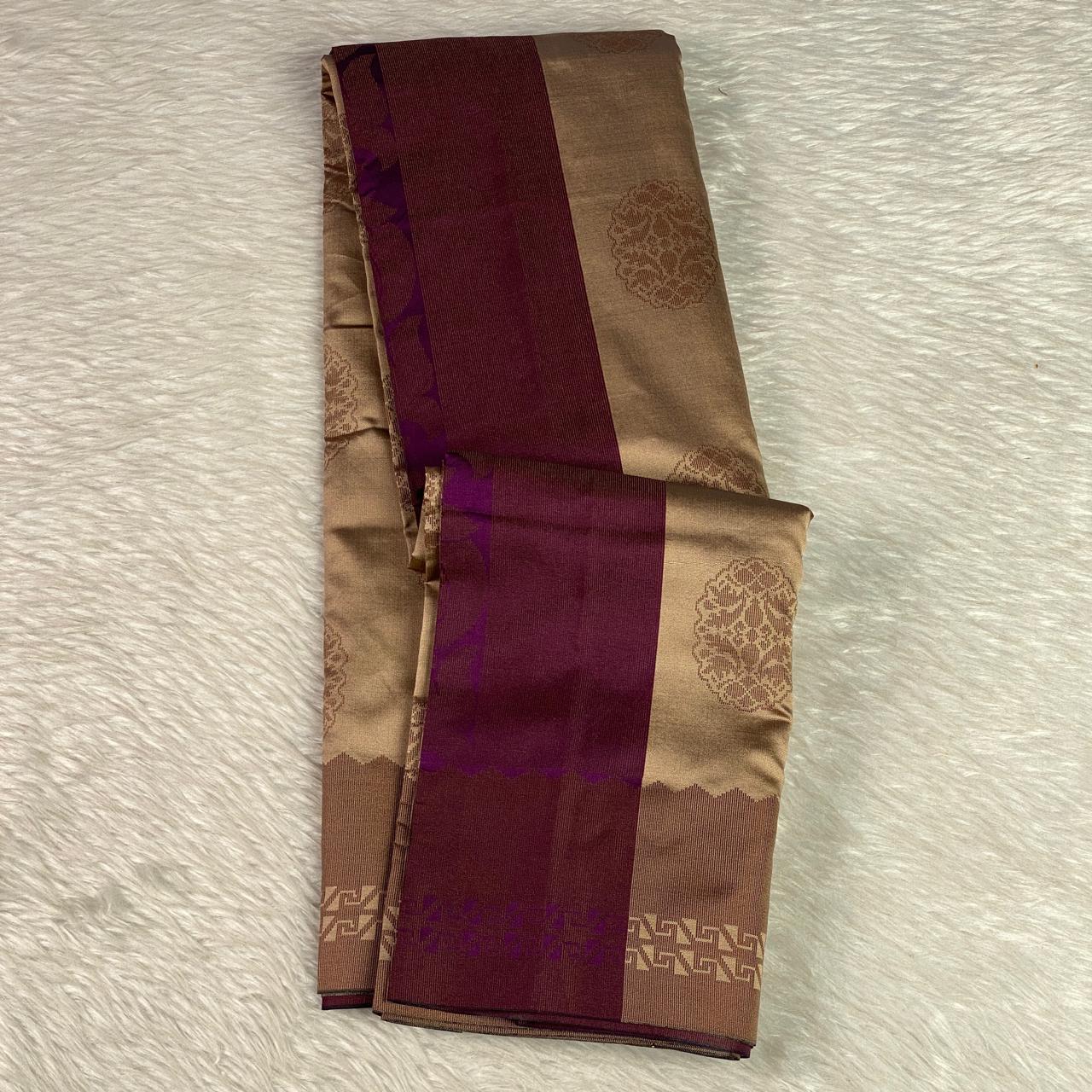 Theertha Soft Silk Saree Chikku with Purple Border