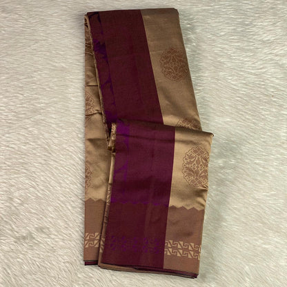 Theertha Soft Silk Saree Chikku with Purple Border