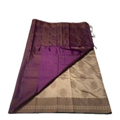 Theertha Soft Silk Saree Chikku with Purple Border