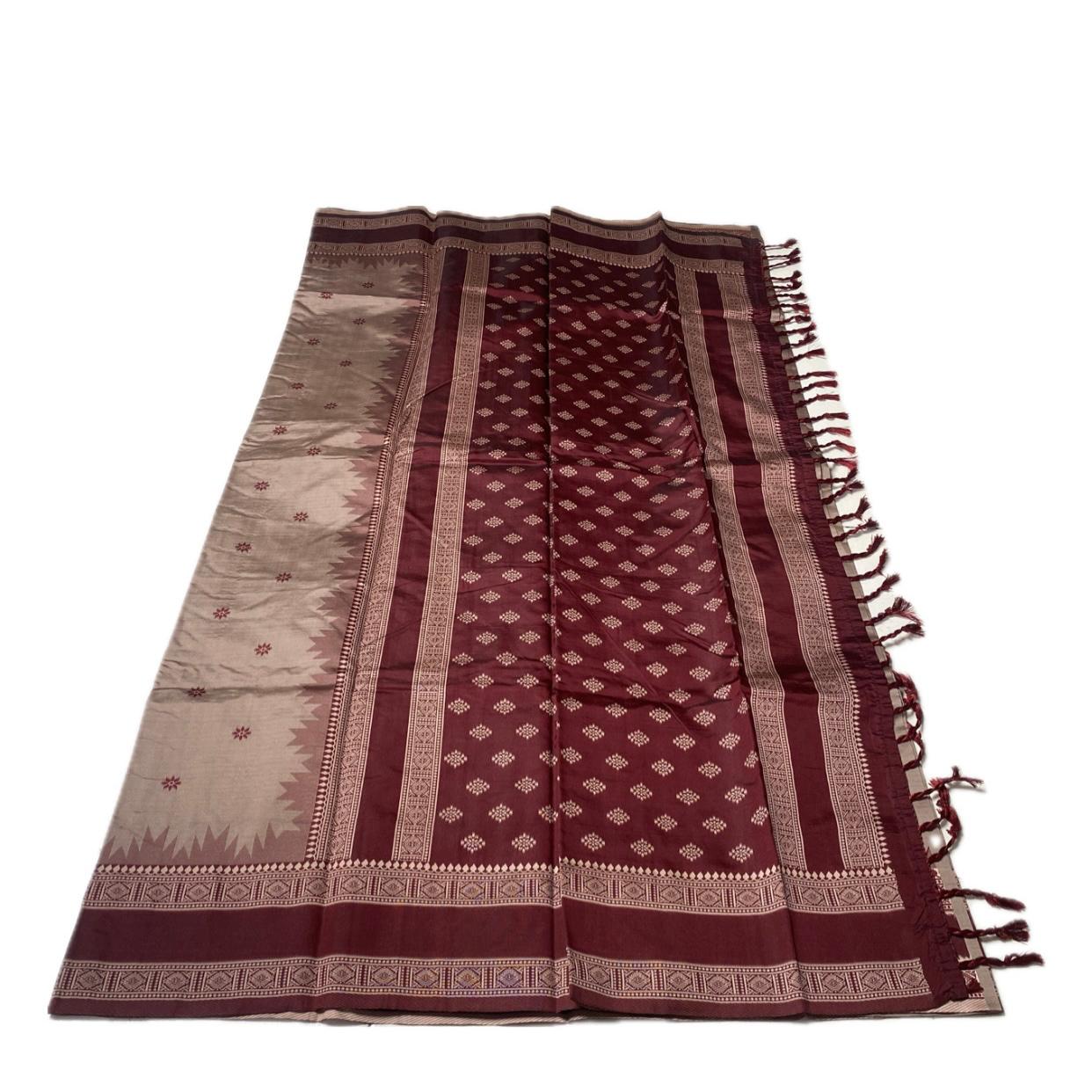 Manjima Soft Silk saree with maroon tint