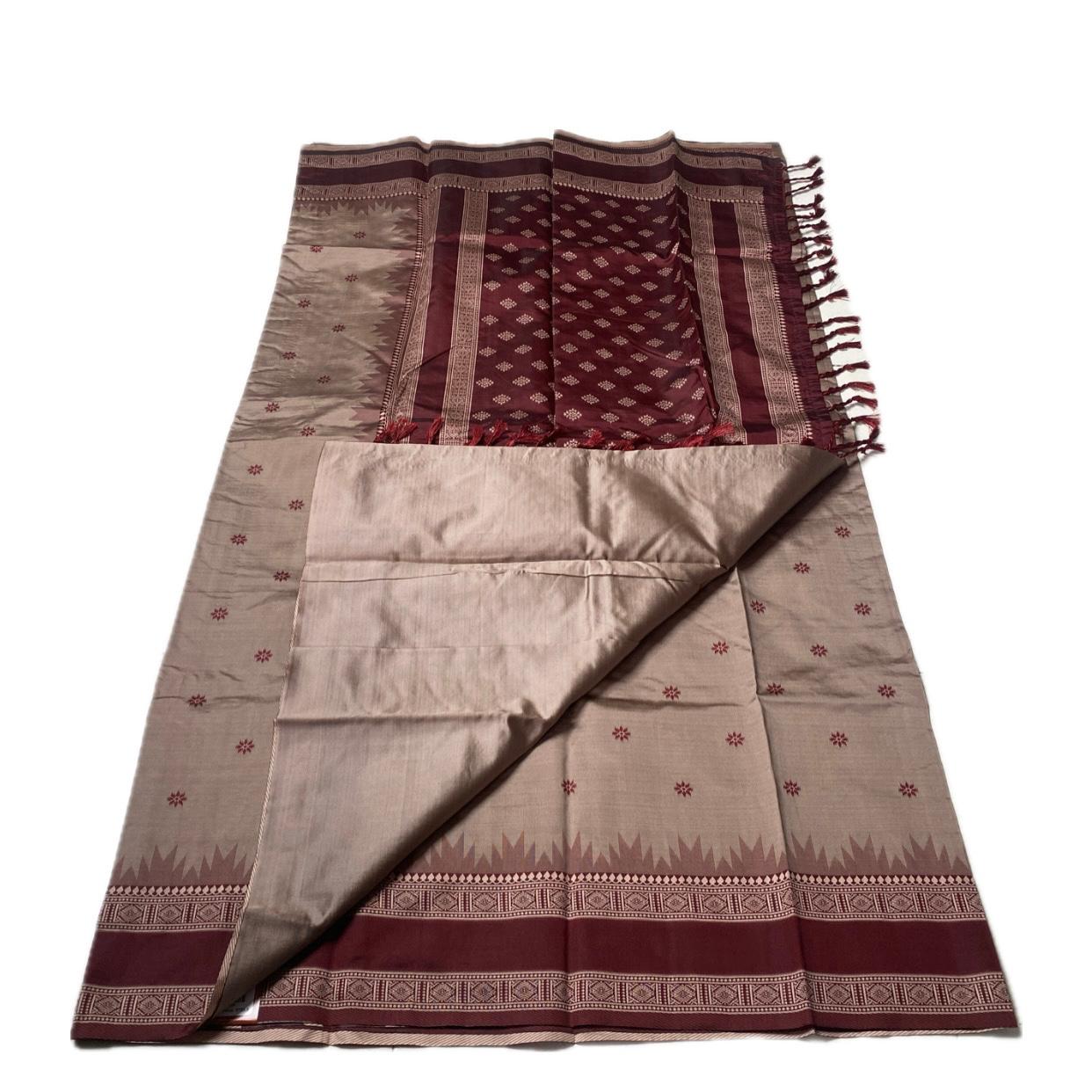 Manjima Soft Silk saree with maroon tint