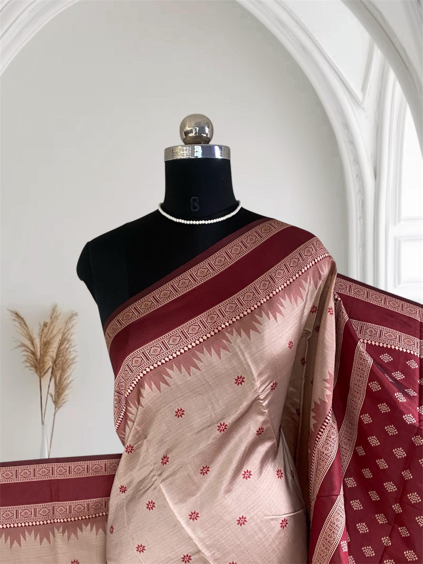Manjima Soft Silk saree with maroon tint