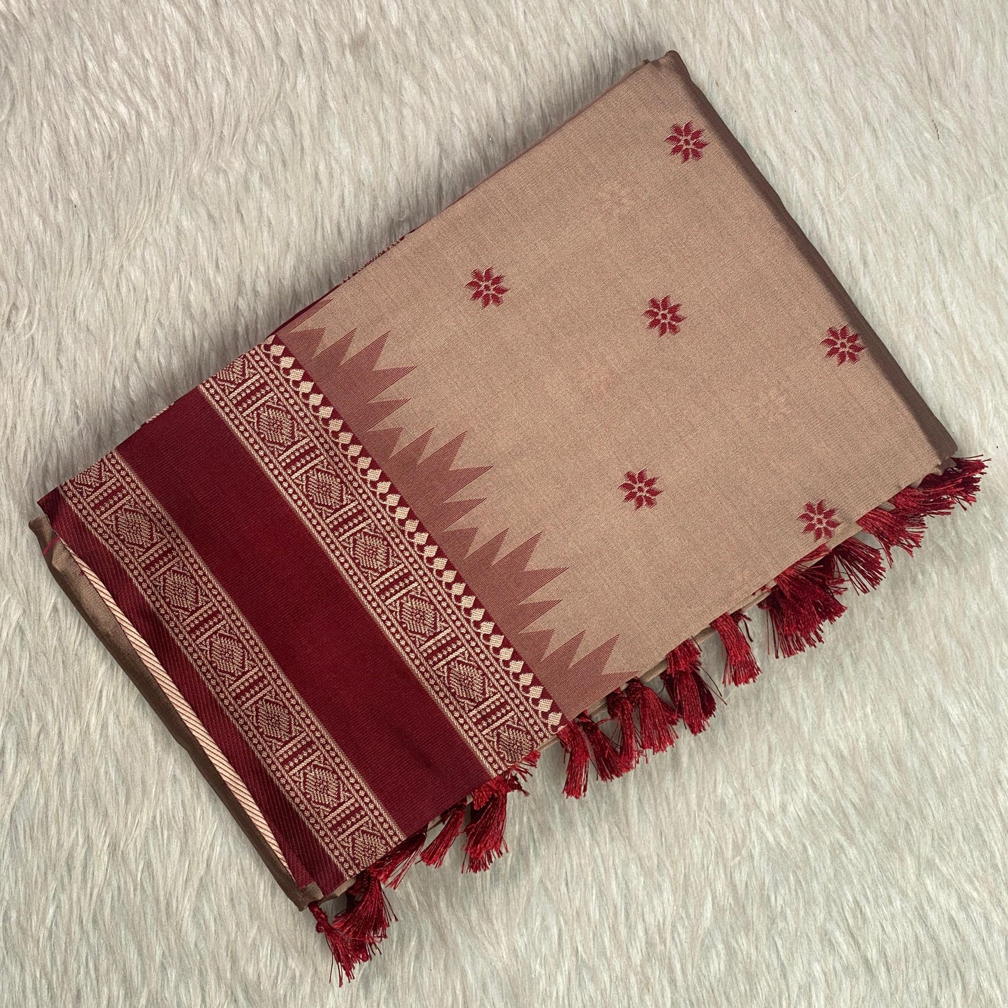 Manjima Soft Silk saree with maroon tint