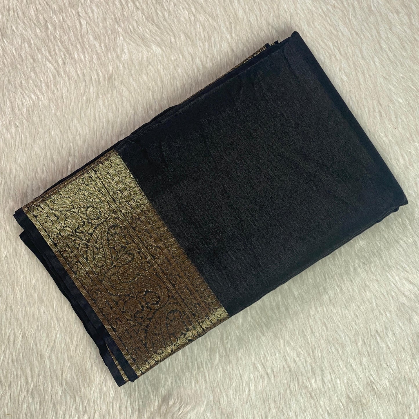 Devasena Banarasi Silk Saree – Black with Golden Border