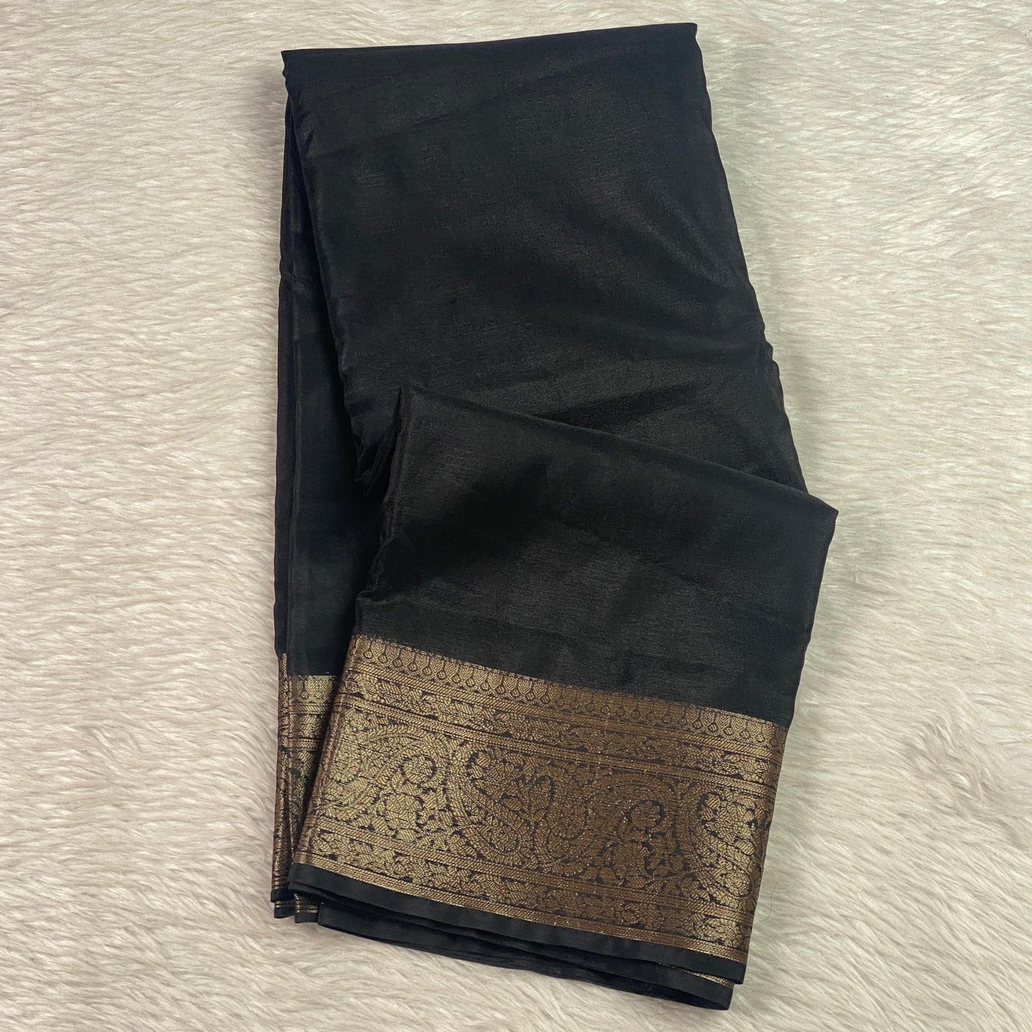 Devasena Banarasi Silk Saree – Black with Golden Border