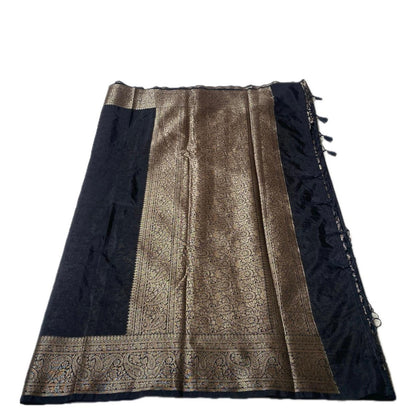 Devasena Banarasi Silk Saree – Black with Golden Border