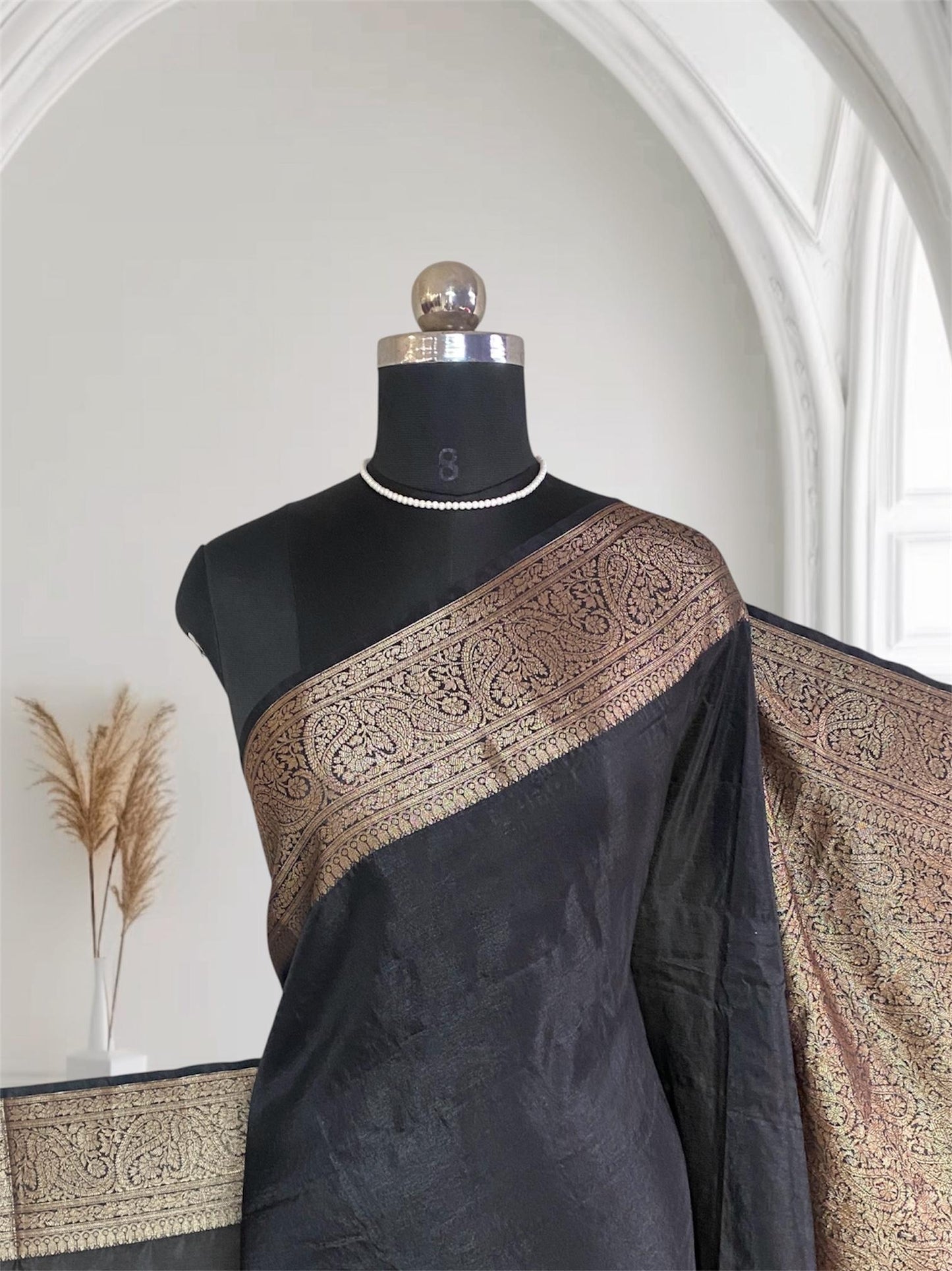 Devasena Banarasi Silk Saree – Black with Golden Border