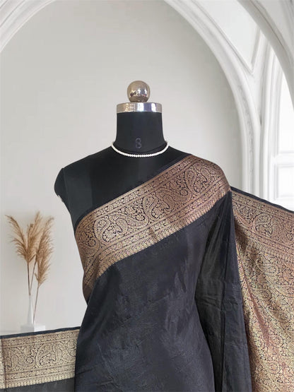 Devasena Banarasi Silk Saree – Black with Golden Border